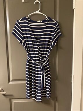 Navy and White Striped Wrap-Style Women's Romper